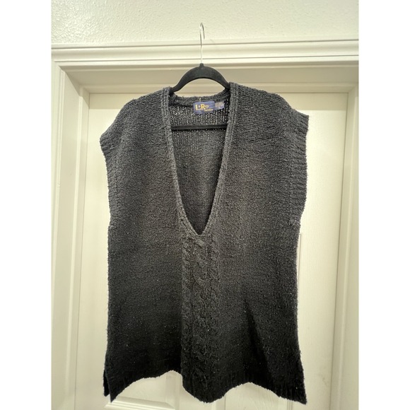 Sweaters - VINTAGE LeRoy Sweater Womens XL Black Vest Acrylic 80s 90s